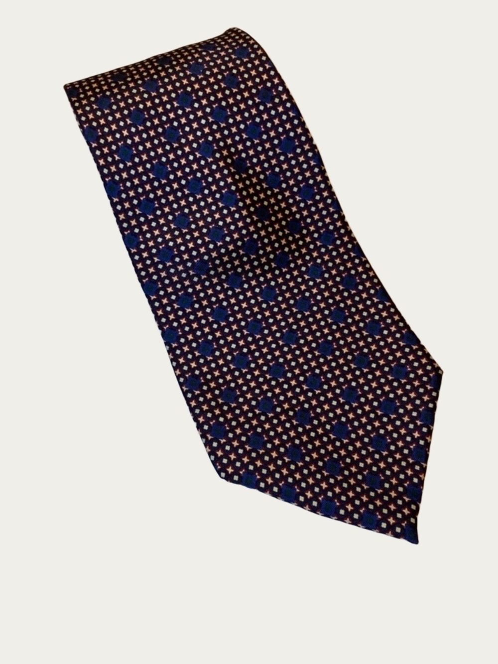 Tommy Hilfiger 100% Italian Silk Navy / Red Geometric Preppy Necktie